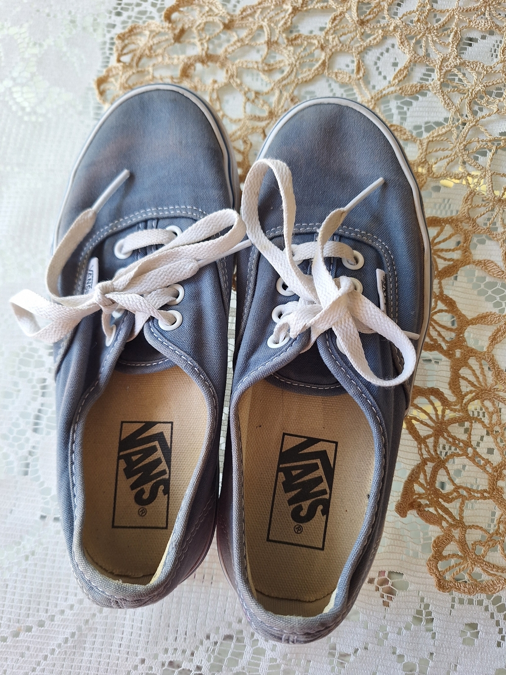 Sz5.5 Ladies Vans Blue Gray Canvas Lace-Up Sneakers